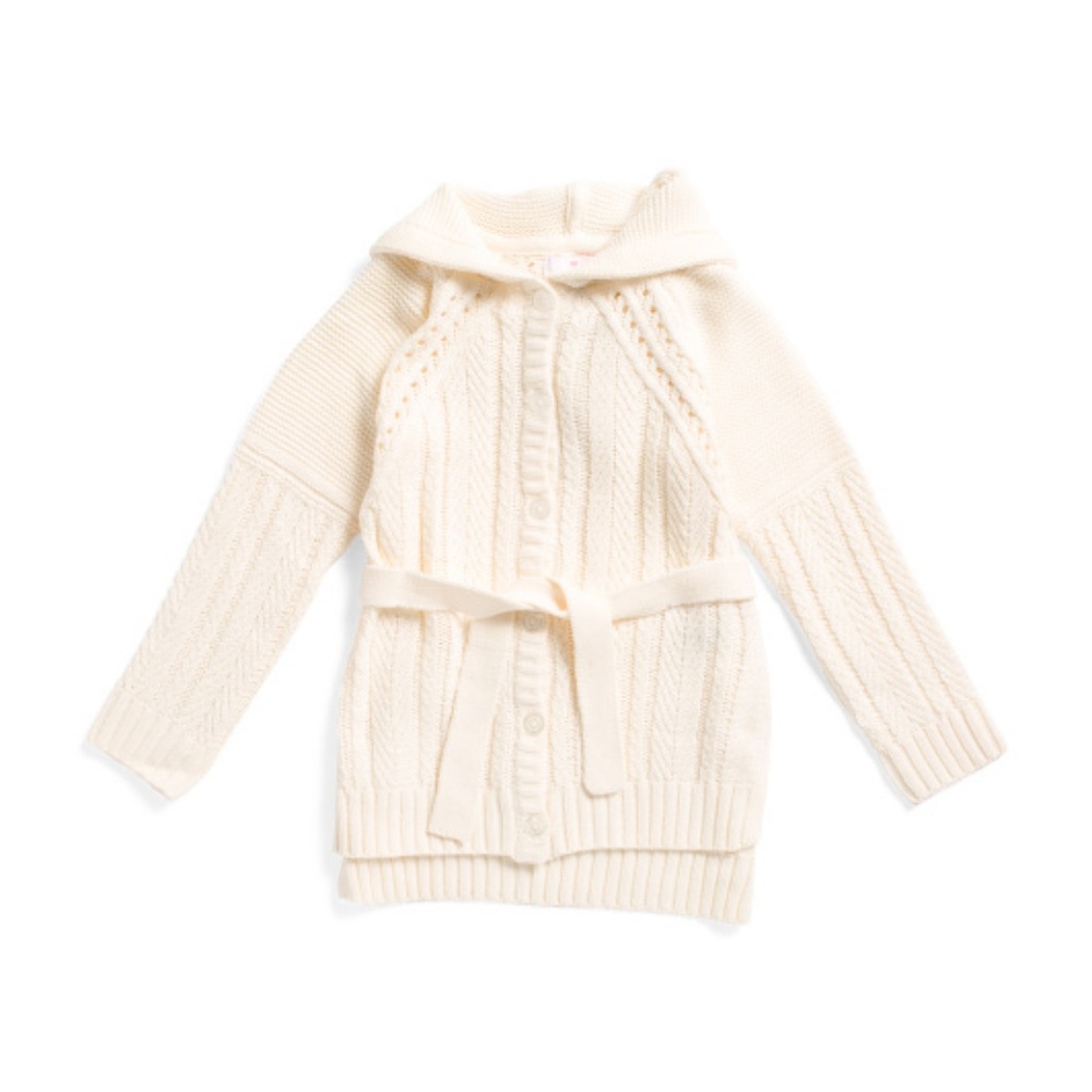 LULURAIN Girls Cable Hooded Cardigan With Belt NWT